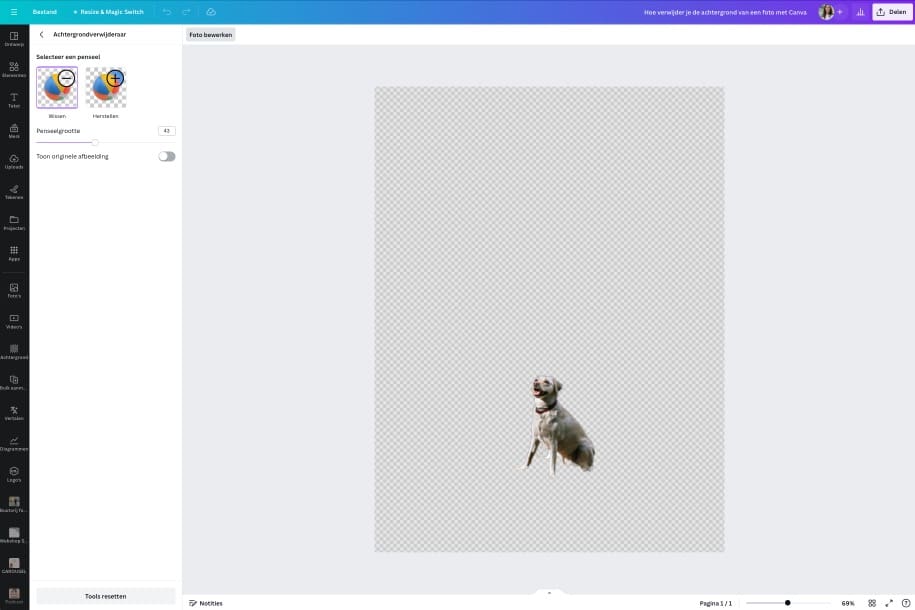 Canva achtergrond foto verwijderen
