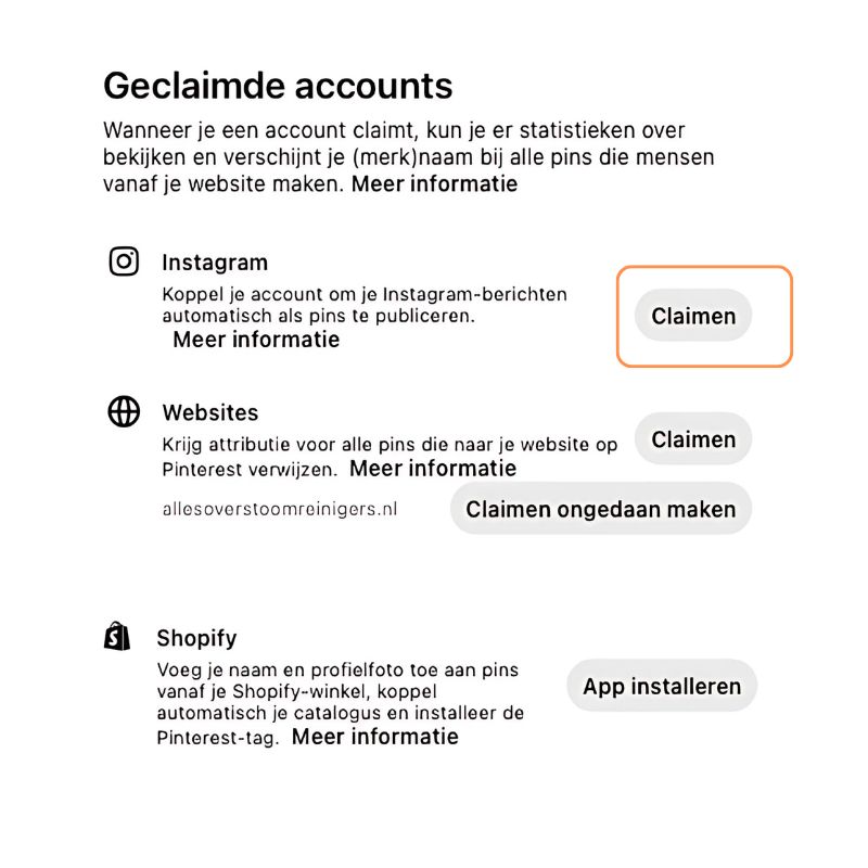 Instagram account claimen pinterest