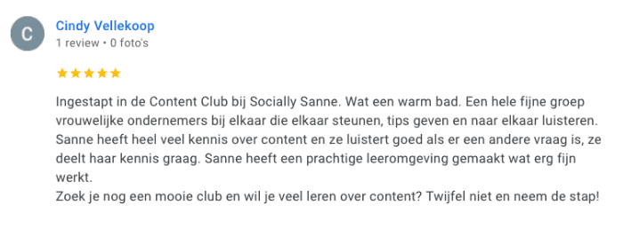Cindy Vellekoop Content Club review